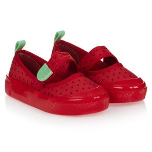 Mini Melissa - Red Canvas Strawberry Shoes - Size 6
